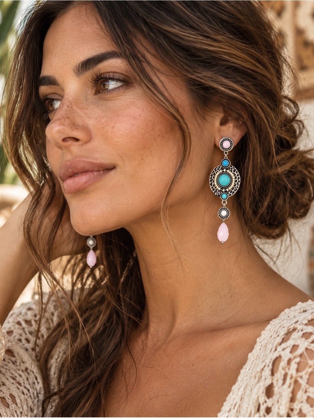 2/$30🌵 Silver Colorful Stone Bead Earrings Bohemian Jewelry Southwestern NEW